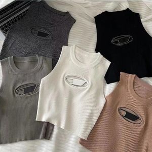 Kvinnors stickade t-shirt vanlig kort tank top bomullsweatshirt tank broderad bomullsblandning byte designer designer sportkläder fiess