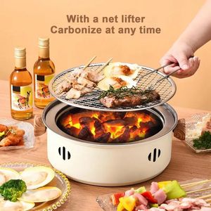 Portable Barbecue Grill Korean Charcoal Stove Stainless Steel Split BBQ Round Nonstick Rack For Outdoor Camping 240116