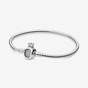 Pandoraer Charm-Armbänder, Krone, O-Verschluss, Schlangenketten-Armband für 925er Sterlingsilber, Handkette, Hochzeitsschmuck für Frauen, Charm-Diamant-Armbänder, Originalverpackung