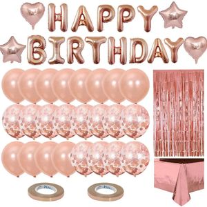 New Banners Streamers Confetti 1set Rose Gold Happy Birthday Balloon Set Rainsilk Tablecloth Balloon Kids Birthday Party Decoration Baby Shower Home Decoration