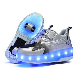Boy Sneakers Luminous Skate Shoes Double Wheels Roller Skates Kids Sport Shoes USB Charge Casual Girls Shoes Illuminated Shoes 240116
