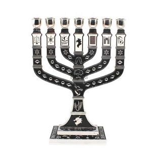 Posiadacze świec Menorah Hanukkah Candle Holder Jerusalem Home Decor 12 Plemiona JE Candelabra Judaica 7 Branch Metal Candlestick YQ240116