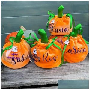 Atacado Truque ou Tratar Doces Bolsa Balde Laranja Veet Abóbora Cesta Sacos de Halloween Pronto para Enviar Drop Delivery Dhxgt