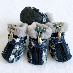 Dog Apparel 4Pcs Set Warm Denim Snow Booties For Dogs Cats Anti Slip Zipper Casual Sneakers Lovely Pet Shoes Puppy Feetwear Shoe Cover