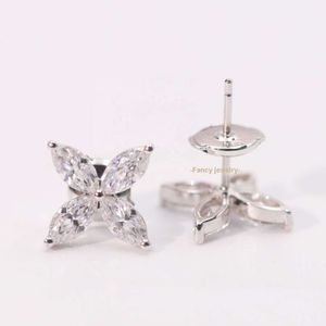 Brincos de gemas extravagantes jóias 3x6mm vvs branco marquise moissanite orelha studs conjunto moda quatro folhas trevo design brinco feminino