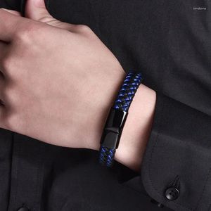 Charm Bracelets Luxury High Quality Stainless Steel Bracelet For Men Leather Magnetic Clasp Charming Blue Accessories
