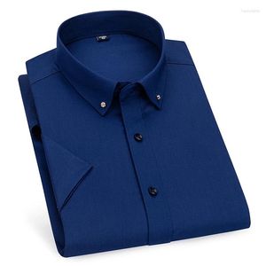 Camisas de vestido masculinas camisa de fibra de bambu camisa de manga curta não engomar anti-rugas verão seção fina negócios casual homens formal 5xl