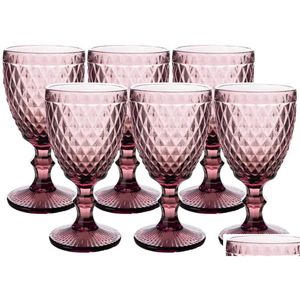 Vintage Glass Goblets Embossed Stemmed Wine Glasses Colored Drinking 0616 Drop Delivery Dh2Jn