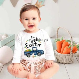 Rompers My 1st Easter Newborn Baby Rompers Spring Summer Infant Body Long Sleeve bunny Jumpsuit Easter party Outfits Toddler Clothes H240508