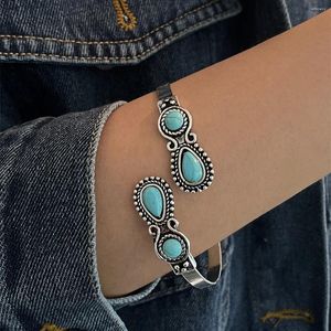 Bangle Ethnic Water Drop Turquoise Stone Open Bangles Bracelets For Women Bohemian Vintage Gypsy Tribal Party Jewelry Gift
