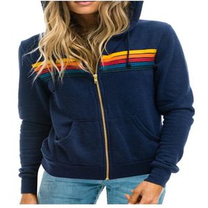 Sweatshirts Rainbow Stripe Long Sleeve Sweatshirt Zipper Pocket Coat Spring Autumn Casual Fashion Jacket Standard Active black and white hoodie