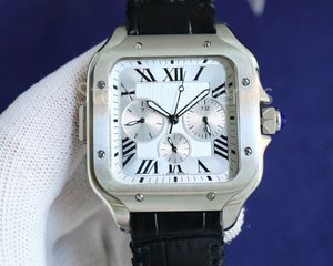 최고 패션 자동 기계식자가 와인딩 시계 남자 골드 실버 다이얼 42mm 클래식 디자인 손목 시계 캐주얼 가죽 스트랩 시계 170g