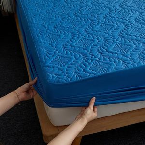 Bonenjoy Quilted Waterproof Fitted Sheet With Elastic Queen King Size Mattress Cover Solid Color Bed Sheets No Pillowcase 240116