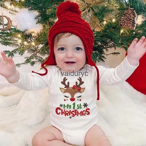 ROMPERS MEIN erstes Weihnachten Baby Bodysuit Hirsch Santa Print Boy Girl Jumpusit Weihnacht Party Neugeborene Outfit Kleidung Infant Langarms Strampler H240508