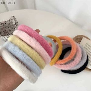 Headbands New Fashion Thick Headband Rabbit Fur Hairbands Candy Color Hair Hoop Hair Accessories Soft Wide Headwear Girls Party Headwear YQ240116