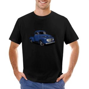 1950フォードF1ピックアップトラック、ダークブルーTシャツショートTシャツ特大Tシャツの男性