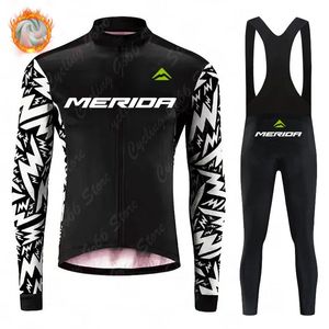 Merida Winter Thermal Fleece Bicycle Clothing Road Bike Shirt MTB Jackor Cycling Bib Tights Ropa Ciclismo Long Sleeve Jersey 240116