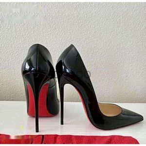 Designer-Damen-High-Heel-Schuhe, rote, glänzende Böden, dünne Absätze, schwarze, nackte Lackleder-Damenpumps mit Staubbeutel, Größe 34–43