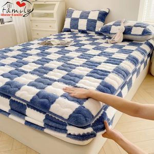 Arctic Velvet Mattress Cover Pad Checkerboard Series Soybean Antibacterial Cotton Fitted Sheet Double Bed Dust Mite Queen Size 240116