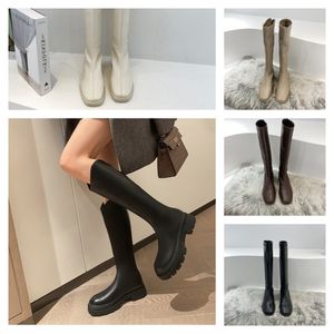 Nya kvinnor äkta läder vinterdesigner klassisk dubbel bokstav diamantgitter Keen High Boots Zipper Chain Flat Bottom Non Slides Ladies Boot 911 762