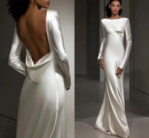 Newest Wedding Dress 2024 Sheath For Bride Silk Satin Full Sleeves With Long-Open Back Custom Made Bridal Formal Gown Vestidos De Noivas