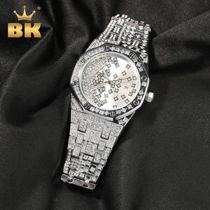 THE BLING KING Relógio masculino de quartzo grande dail Iced Out Bling Diamond Top Relógio duplo relógio de pulso à prova d'água de luxo 240115