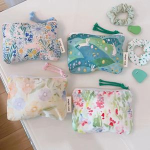 Sacos cosméticos adorável floral caso saco mini algodão mulher compõem pequena bolsa de moedas chaves jóias necesserie organizador bolsa de armazenamento