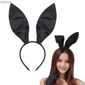 Headbands 2023 New Black Big Bunny Ears Headband Easter Halloween Party Costume Accessories Easter Nightclub Sweet Sexy Rabbit Ear Hair YQ240116