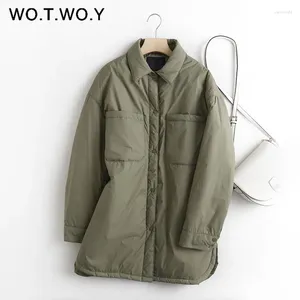 Women's Trench Coats WOTWOY Winter Casual Cotton Padded Jacket Women Loose Single Breasted Mid-Long Black Coat Female Splice Sold Parkas