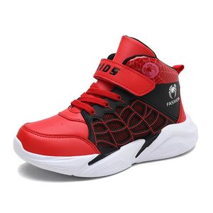 Style Kids High-top Cartoon Spider Sneakers Boys Casual Breathable Tennis Shoes Comfortable Non-slip Basketball Sports Shoes 240116