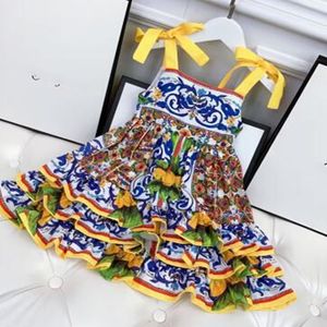 летнее платье с цветочным принтом на подтяжках, модное праздничное платье, повседневное платье, платье принцессы в иностранном стиле