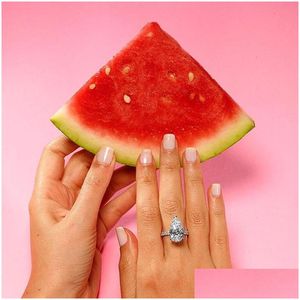 Anéis de casamento Luxo solitário de luxo Big Drop gota de água CZ Anéis de noivado Pear Zircon elegante anel de proposta para namorada weddin dhqjt