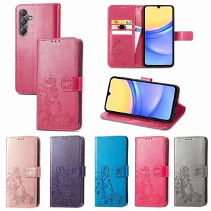 Custodie a portafoglio in pelle fiore fortunato per Samsung S24 Ultra Plus M34 A05 A05S A15 A25 M54 A43 S23 FE A35 A55 Galaxy X Cover 7 Imprint Clover Flip Cover Custodia per telefono