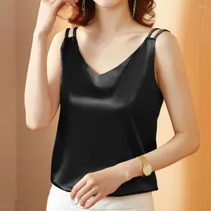Camisoles & Tanks Women Vest Silk Summer Bottoming Shirt Sexy V-neck Sleeveless T-shirt Breathable Solid Color Suspender Camisole Top Lady