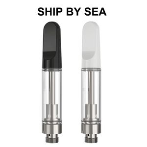 Ship By Sea Ceramic Coil Vape Carts TH205 Cartridges 0.5ml 0.8ml 1.0ml White Black 510 Thread Screw Top Clear Glass Empty Atomizers