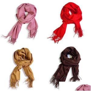 Lenços Borlas Pashmina Cachecol Outono Inverno Novo Padrão Cor Sólida Mulheres Xaile Moda Macia Presente Quente Lenços 5 38ZK M2 Gota Entregar Dhfja