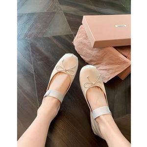 Ballet Shoes Women's Silk Bow Shallow Mouth Soft Flat French Vintage Mary Jane Single Shoe 240116