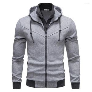 Hoodies masculinos 2024 camisola primavera moda casual deixar duas peças fino ajuste contraste cor com capuz cardigan casaco fino