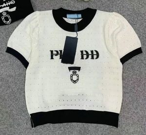 Summer 2024 new color contrast design embroidery short-sleeved sweater short casual shirt ins