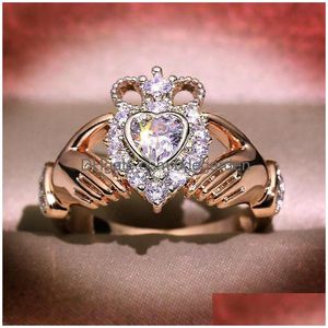 Pierścionki ślubne Nowe kobiety biżuteria mody korona ślubna 925 Sterling Sier Rose Gold wypełnienie wieczność Claddagh Prezent 1604 DR DH0X1