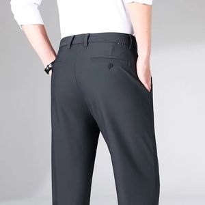 Wiosna/lato czterostopniowe elastyczne lodowe jedwabne spodnie Casual Pants Męskie spodnie nogi Business Rekrutura marka mody dżinsy męskie odzież 240115
