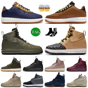 Модные туфли High OG Lunar Forces 1 Duckboot Тройной черный коричневый Розовый коричневый льняной бордовый саммит Белый Low Wolf Grey Оливковые кроссовки на платформе Дизайнерские ботинки на платформе