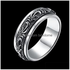 Band Rings Sterling Sier Men Rings Rotate Carving Flower Gothic Vintage Rock Uni Punk Ring For Women Party Fine Jewelry 729 Z2 Drop D Dhe1K