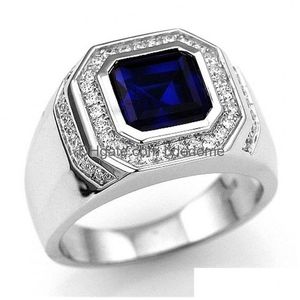 Bandringe Highend Luxus Mode Herren Schmuck Saphir Weißgold gefüllt Ring Amerika und Europa Pop Verlobung Größe 7-15 631 Q2 Drop Dhdck