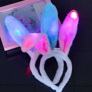 Headbands Luminous LED Headband Headdress Bunny Ears Headband Rabbit Headwear for Cosplay Girls Wedding Glow Party Hair Accessories YQ240116