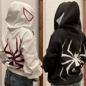 Kvinnor Y2K Streetwear Spider Print Sweatshirt Hoodies Autumn Punk Style Graphic Overized Pullover Hip Hop Zip Up Jacket Rockar 240115