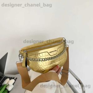 Shoulder Bags Chain Waist Bag Luxury Gold Silver Handbag For Women Leather Fanny Pack Fashion Stone Pattern Crossbody Bag Travel Belt Bag Sac T240116