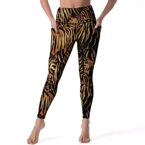 Leggings da donna Pantaloni da yoga tigre astratta Strisce animali Stampa Push up sexy Legging sportivo traspirante Leggins fitness ad asciugatura rapida