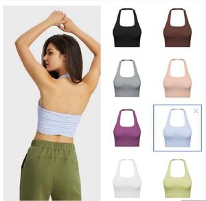 LU LU Lemen Outfits Backless Yoga Crop Tank U-Back Soft Workout Gym Bras Women Racerback Tanks Sexy Sports Sleeveless Shirt Athletic Tops+Complimentary headband