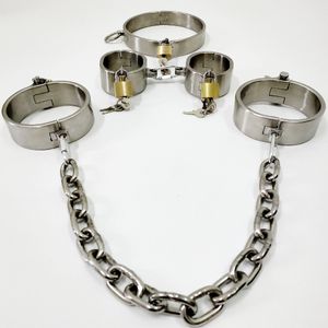 Metal BDSM Locks Neck Collar Hand Ankle Cuffs Adult Games Slave Restraints Adult Toys Sex Game for Couples